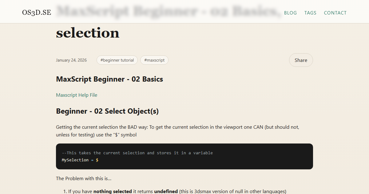 Preview of MaxScript Beginner - 02 Basics, selection