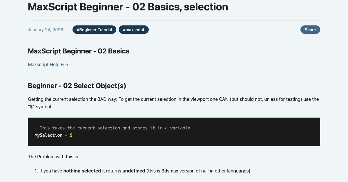 Preview of MaxScript Beginner - 02 Basics, selection
